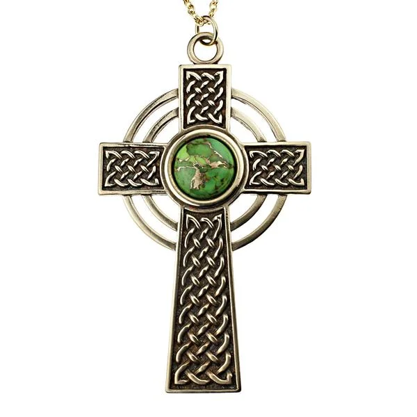 Unmissable Jewelry Sale – Shop Before It's Too Late Large Celtic Cross Necklace with 12mm Persian Green Turquoise Copper Gemstone Unmissable Jewelry Sale – Shop Before It's Too Late Large Celtic Cross Necklace with 12mm Persian Green Turquoise Copper Gemstone