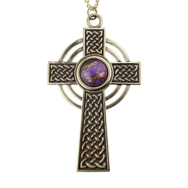 Breathtaking Jewelry, Breathtaking Prices Large Celtic Cross Necklace with 12mm Persian Purple Turquoise Copper Gemstone Breathtaking Jewelry, Breathtaking Prices Large Celtic Cross Necklace with 12mm Persian Purple Turquoise Copper Gemstone