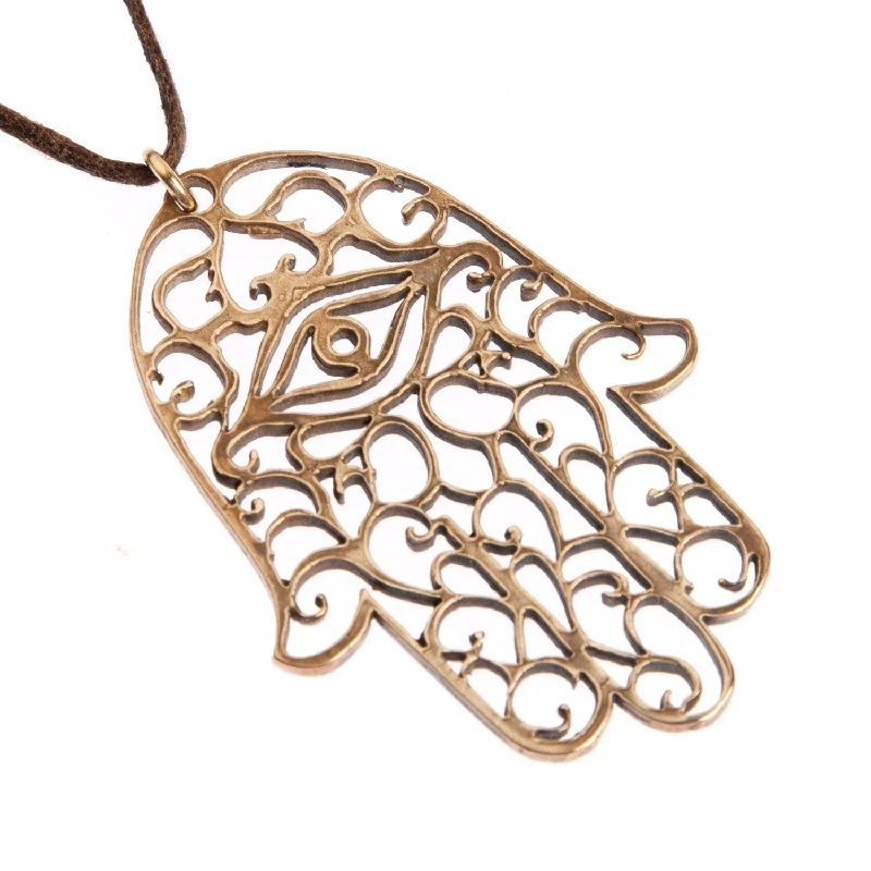 Elegant Jewelry, Exclusive Prices – Shop Now Hamsa Large Peace Bronze Pendant Necklace on Adjustable Natural Fiber Cord Elegant Jewelry, Exclusive Prices – Shop Now Hamsa Large Peace Bronze Pendant Necklace on Adjustable Natural Fiber Cord