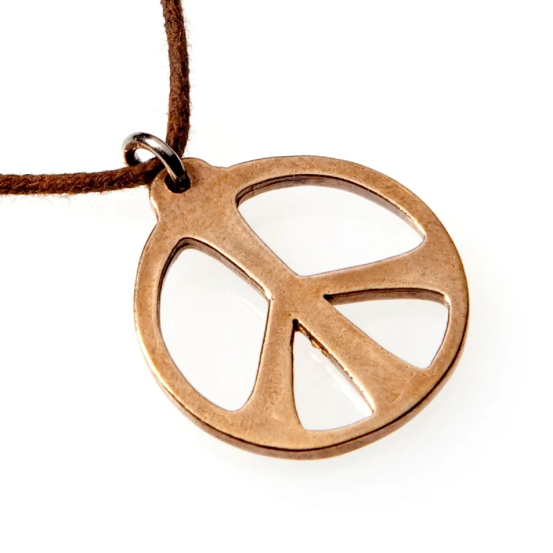 Elegant Jewelry Styles At Budget-Friendly Prices Medium Peace Symbol Peace Bronze Necklace on Adjustable Natural Fiber Cord Elegant Jewelry Styles At Budget-Friendly Prices Medium Peace Symbol Peace Bronze Necklace on Adjustable Natural Fiber Cord