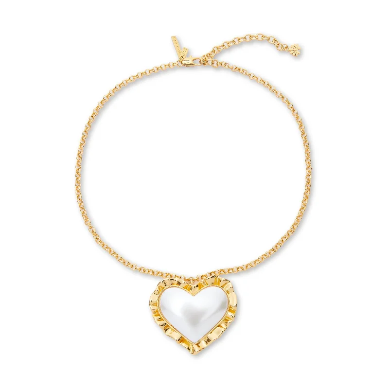 Waterproof Stainless Steel Jewelry For Lasting Beauty PEARL HEART RUFFLE PENDANT NECKLACE Waterproof Stainless Steel Jewelry For Lasting Beauty PEARL HEART RUFFLE PENDANT NECKLACE