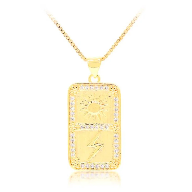 Flash Sale On Stunning Jewelry – Don't Miss Out Sun & Lightening Bolt Pavé CZ Tag Necklace Flash Sale On Stunning Jewelry – Don't Miss Out Sun & Lightening Bolt Pavé CZ Tag Necklace