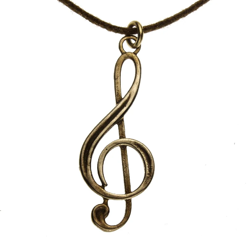 Timeless Elegance Now At Special Discounts Treble Clef Peace Bronze Pendant Necklace on Adjustable Natural Fiber Cord