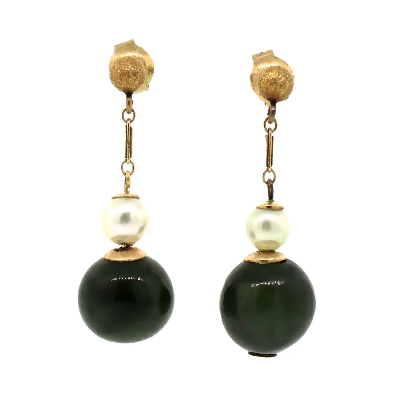 Buy More, Save More – Special Jewelry Discounts 14 kt Yellow Gold Pearl and Jade Hanging Earrings Buy More, Save More – Special Jewelry Discounts 14 kt Yellow Gold Pearl and Jade Hanging Earrings