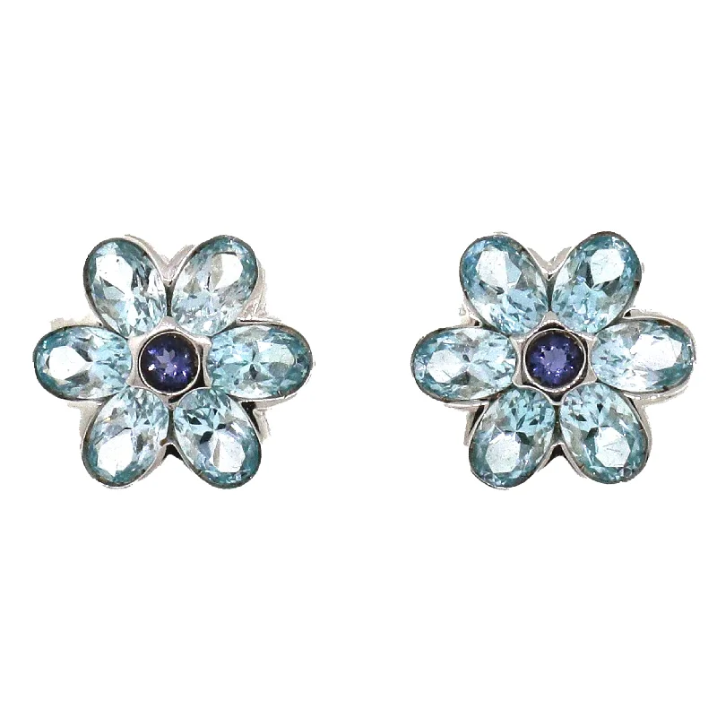 Gorgeous Jewelry, Limited-Time Savings 14k White Gold Blue Topaz and Sapphire Flower Earrings Gorgeous Jewelry, Limited-Time Savings 14k White Gold Blue Topaz and Sapphire Flower Earrings