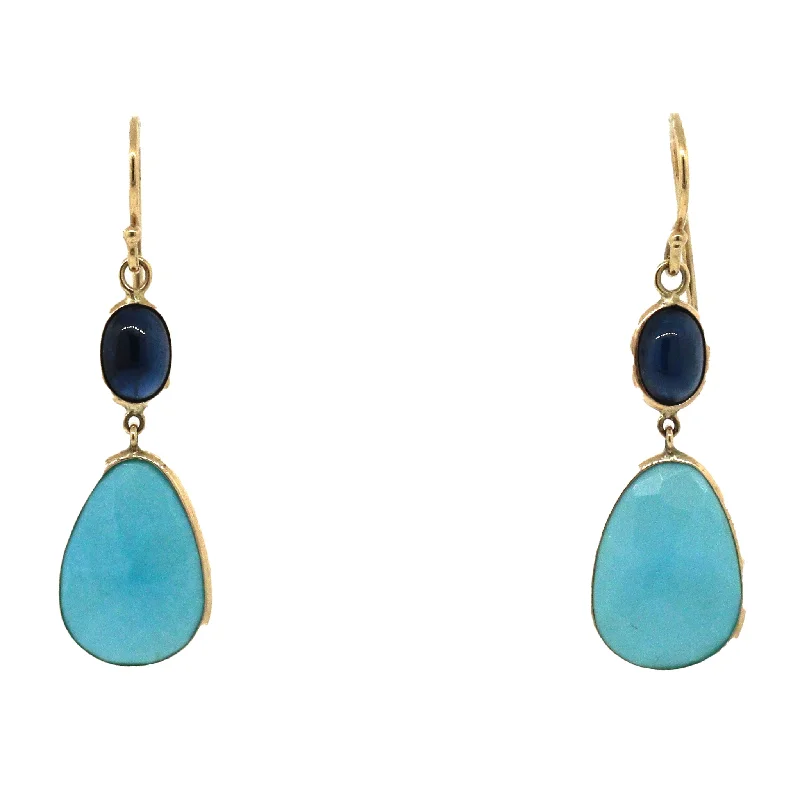Trendy Minimalist Jewelry For Everyday Wear Turquoise and Onyx Yellow Gold Dangle Earrings