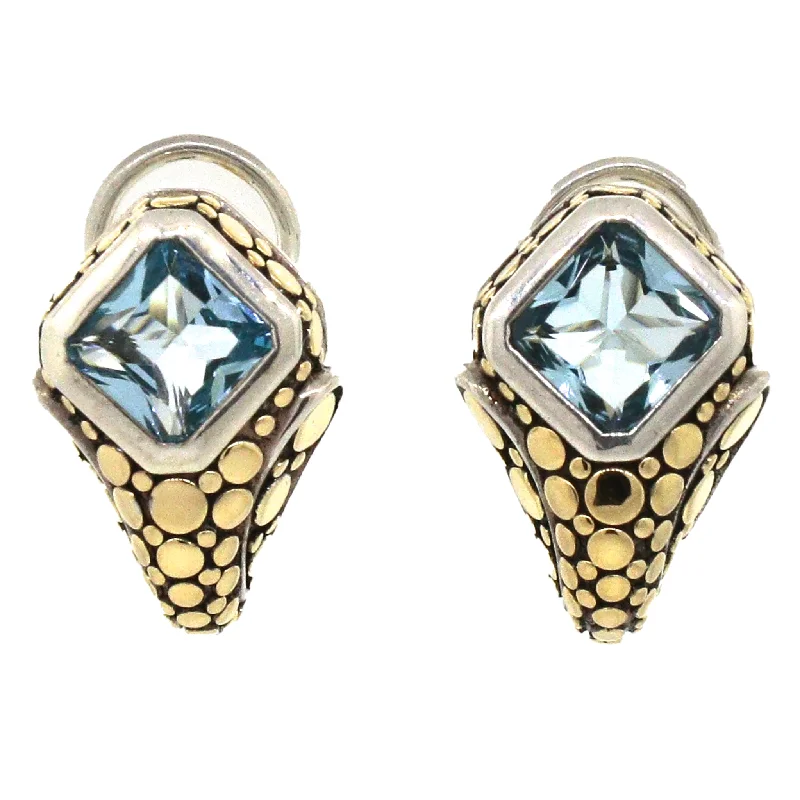 Waterproof Stainless Steel Jewelry For Lasting Beauty John Hardy Silver and Gold Blue Topaz Huggies Earrings Waterproof Stainless Steel Jewelry For Lasting Beauty John Hardy Silver and Gold Blue Topaz Huggies Earrings