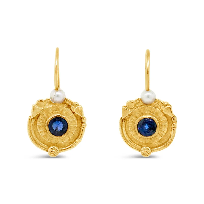 Shop Stylish Jewelry Now And Save Big 22k Yellow Gold Sapphire and Pearl Dangle Earrings