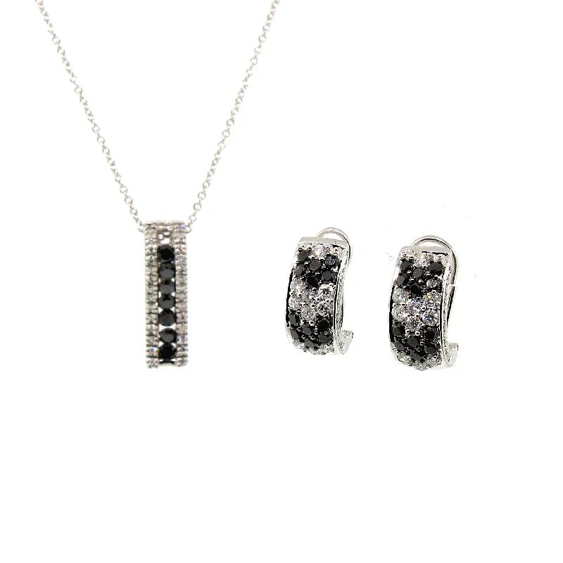 Limited-Time Offer On Elegant Jewelry Pieces 14k White Gold Black and White Diamond Hoop Earrings and Pendant Set Limited-Time Offer On Elegant Jewelry Pieces 14k White Gold Black and White Diamond Hoop Earrings and Pendant Set