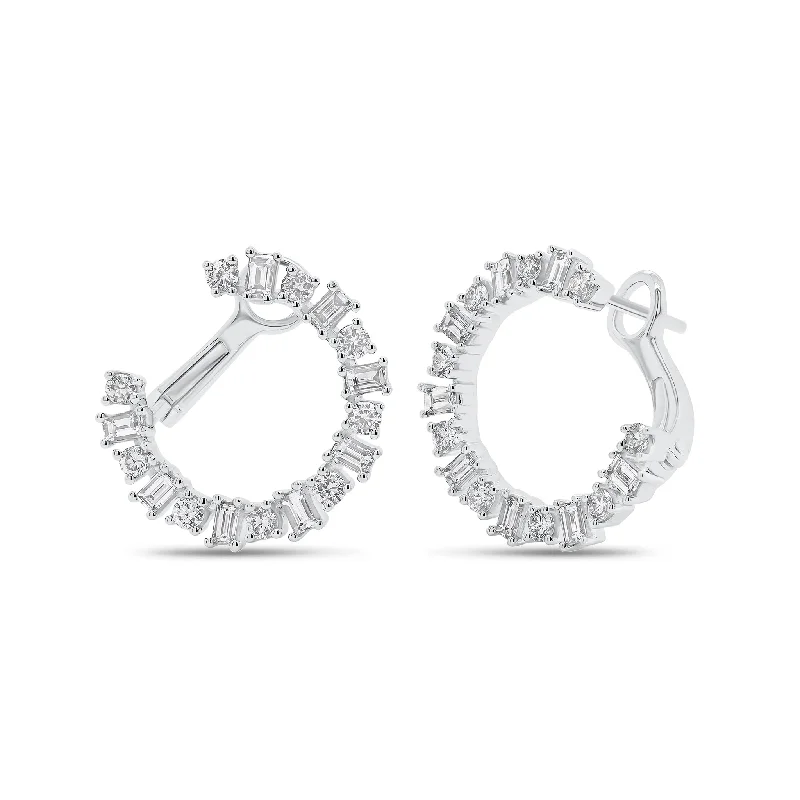 Romantic Heart-Shaped Jewelry For Special Gifts Round & Baguette Diamond Front-Facing Hoop Earrings Romantic Heart-Shaped Jewelry For Special Gifts Round & Baguette Diamond Front-Facing Hoop Earrings