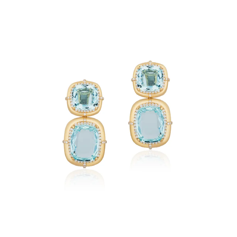Limited-Stock Jewelry Sale – Once It's Gone, It's Gone Aquamarine Cushion Cut Drop Earrings with Diamonds