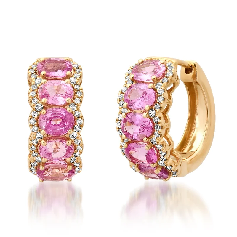 Affordable Luxury Jewelry For Every Occasion Chubby Pink Sapphire & Diamond Huggie Hoop Earrings Affordable Luxury Jewelry For Every Occasion Chubby Pink Sapphire & Diamond Huggie Hoop Earrings