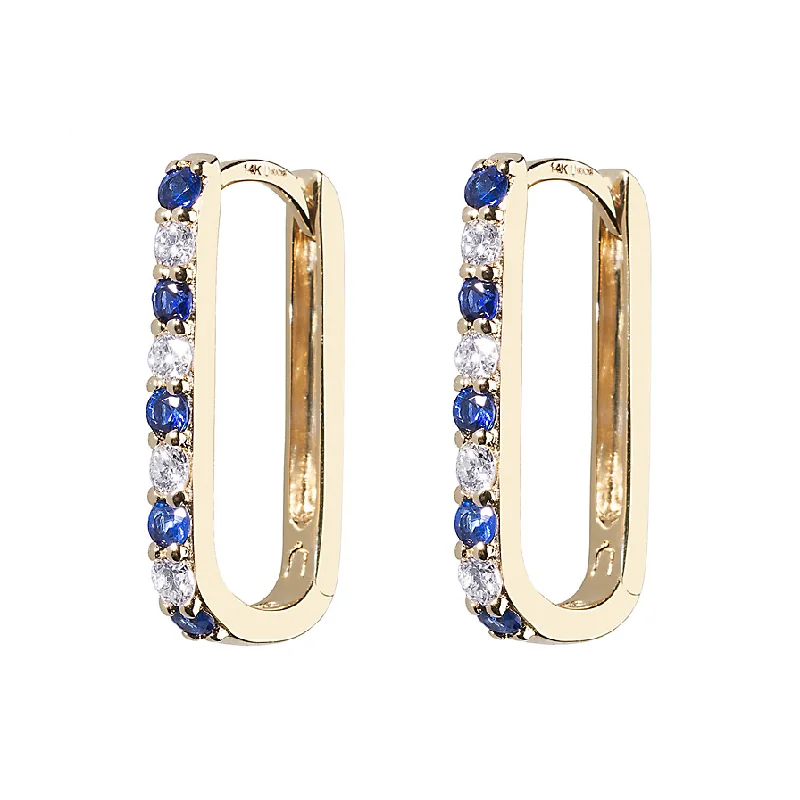 Huge Markdowns On Premium Jewelry Styles Diamond + Blue Sapphire Small Paperclip Hoop Earring Huge Markdowns On Premium Jewelry Styles Diamond + Blue Sapphire Small Paperclip Hoop Earring