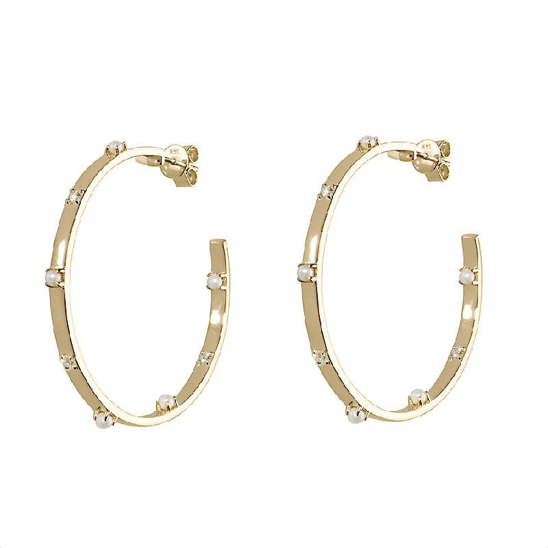 Trendy Minimalist Jewelry For Everyday Wear Diamond & Pearl Ribbon Hoop Earrings
