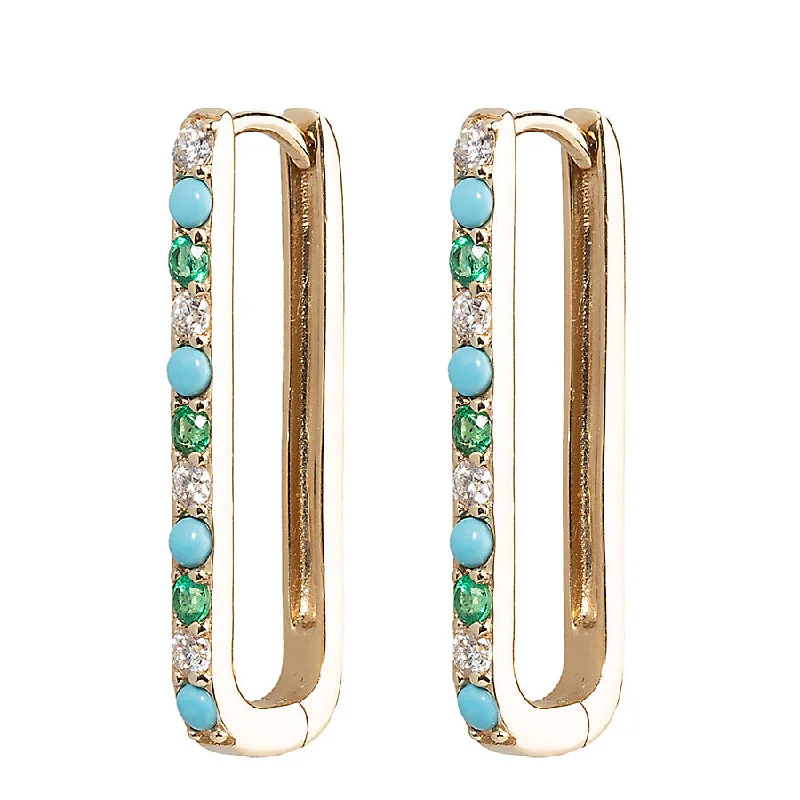 Exclusive Jewelry Sale – Sparkle For Less Diamond Turquoise & Emerald Large Paperclip Hoop Earring