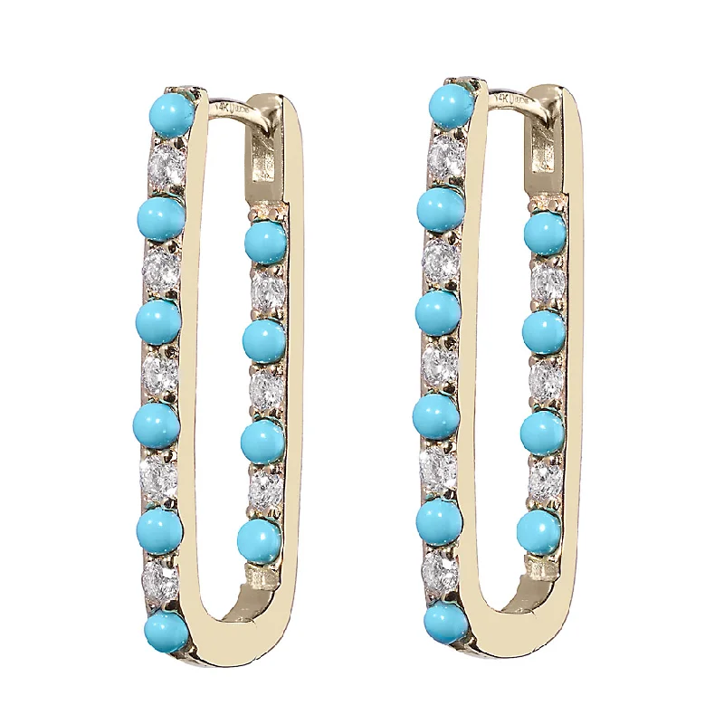 Special Jewelry Deals – Upgrade Your Collection Diamond + Turquoise Inside Out Large Paperclip Hoop Earring