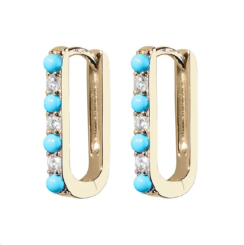 Get Your Favorite Jewelry At The Best Price Diamond + Turquoise Small Paperclip Hoop Earring Get Your Favorite Jewelry At The Best Price Diamond + Turquoise Small Paperclip Hoop Earring