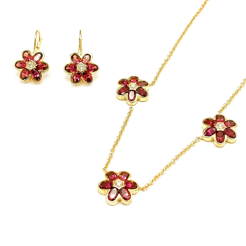 Huge Savings On Premium Jewelry Styles Pink Tourmaline and Diamond Flowers - Necklace with Earrings Huge Savings On Premium Jewelry Styles Pink Tourmaline and Diamond Flowers - Necklace with Earrings