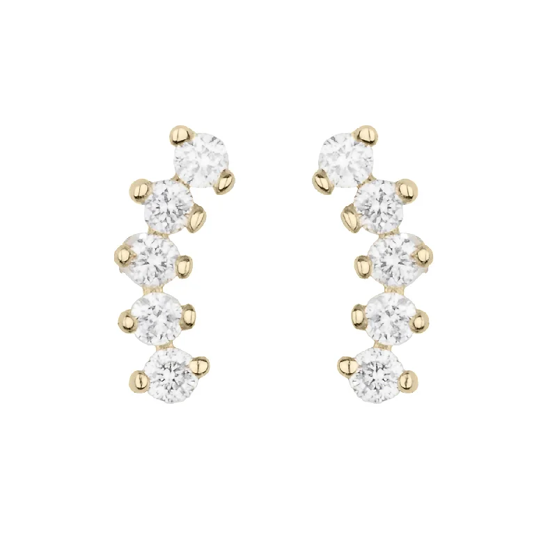 Customized Silver Jewelry For Unique Style Five Diamond Curve Stud Earring