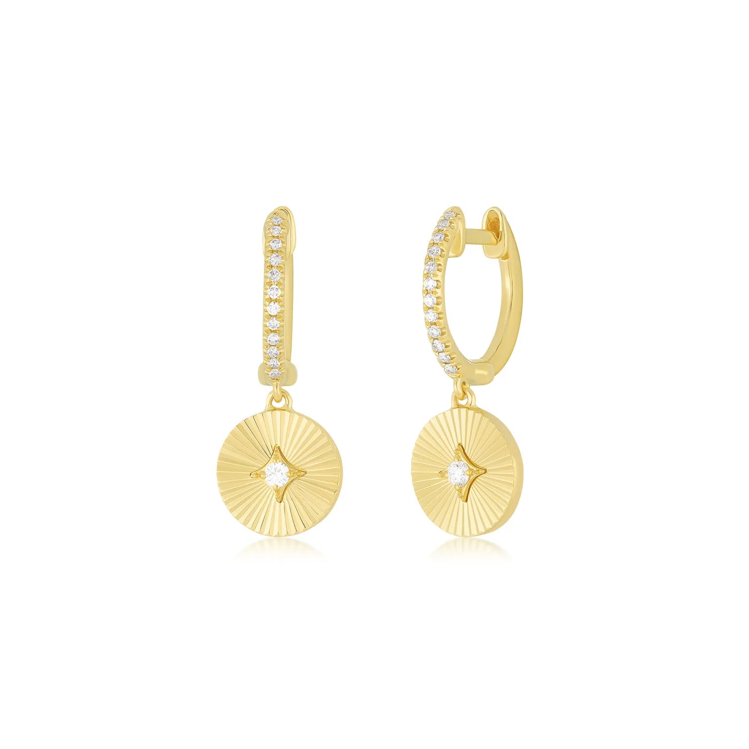 Trending Jewelry Now Available At Exclusive Prices Fluted Gold & Diamond Disc Drop Huggie Hoop Earrings Trending Jewelry Now Available At Exclusive Prices Fluted Gold & Diamond Disc Drop Huggie Hoop Earrings