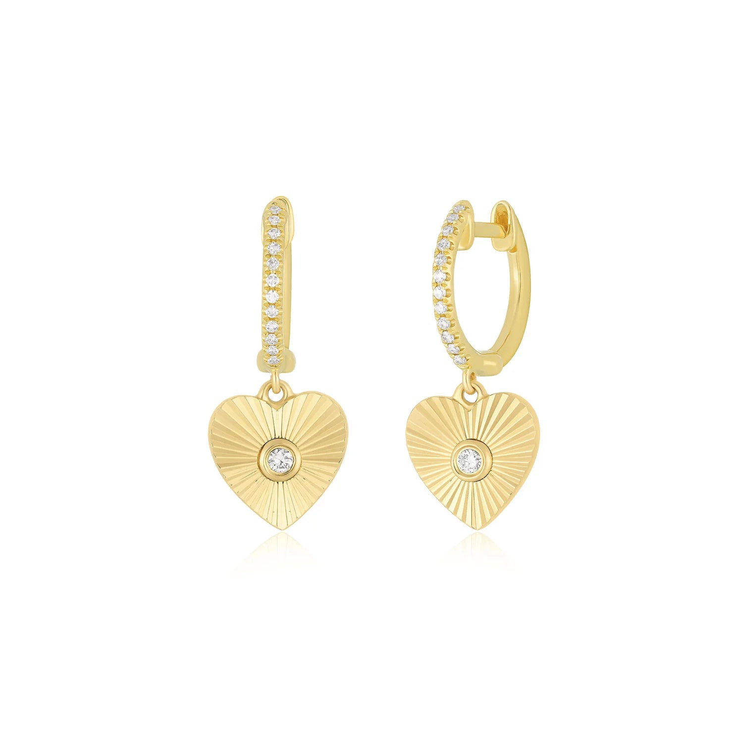 Seasonal Jewelry Sale – Upgrade Your Style Today Fluted Gold & Diamond Heart Drop Huggie Hoop Earrings Seasonal Jewelry Sale – Upgrade Your Style Today Fluted Gold & Diamond Heart Drop Huggie Hoop Earrings