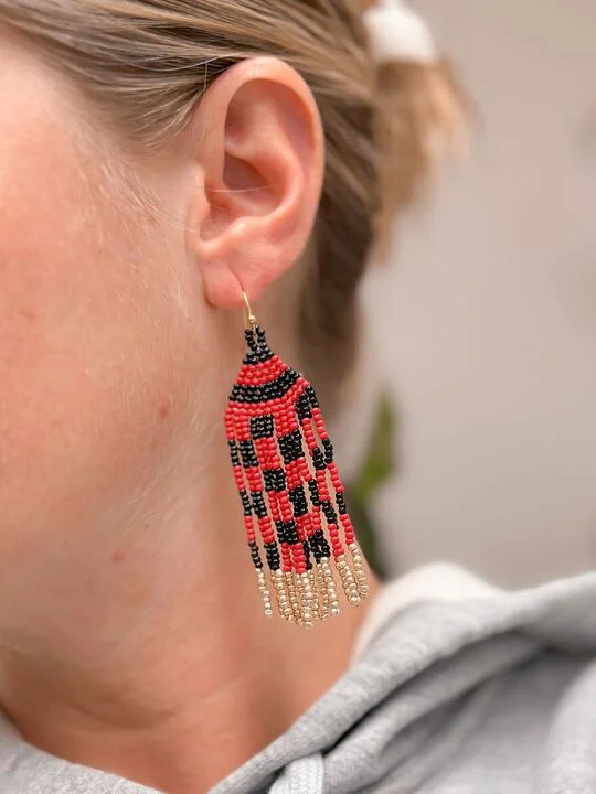 Exclusive Jewelry Sale – Limited-Time Discounts Game Day Seed Bead Fringe Dangle Earrings - Red & Black