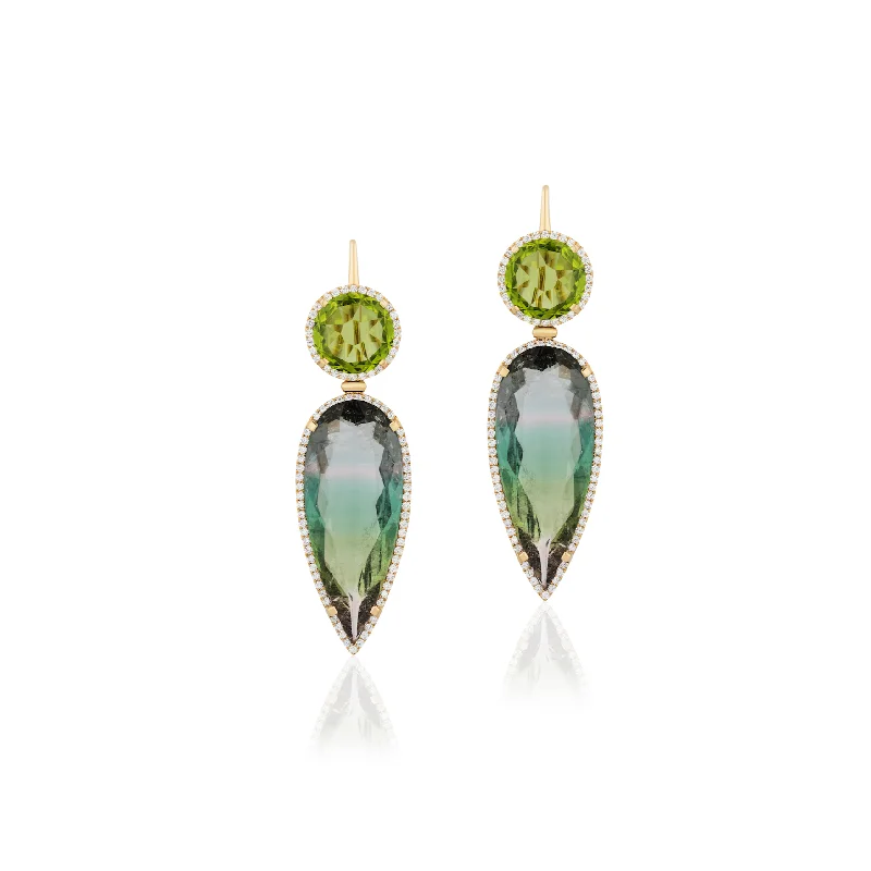 Chic And Stylish Jewelry At Exclusive Prices Peridot & Watermelon Tourmaline Grasshopper Earring with Diamonds Chic And Stylish Jewelry At Exclusive Prices Peridot & Watermelon Tourmaline Grasshopper Earring with Diamonds