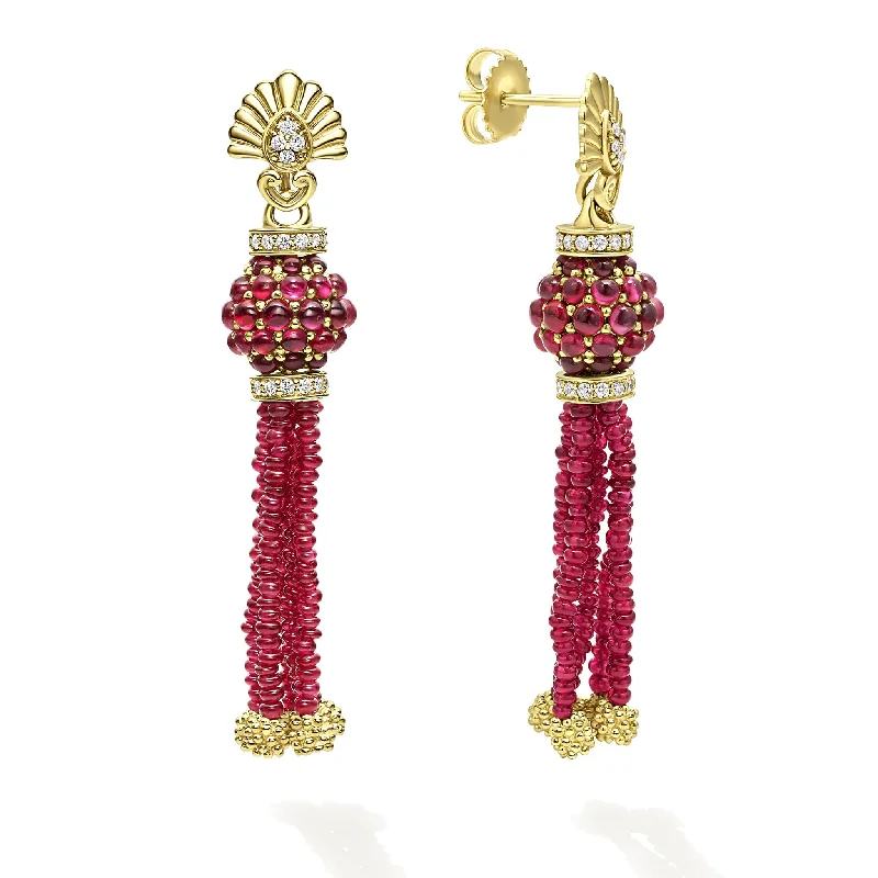 Affordable Luxury Jewelry – Style At A Great Price Studio 18K Gold Ruby and Diamond Tassel Drop Earrings Affordable Luxury Jewelry – Style At A Great Price Studio 18K Gold Ruby and Diamond Tassel Drop Earrings
