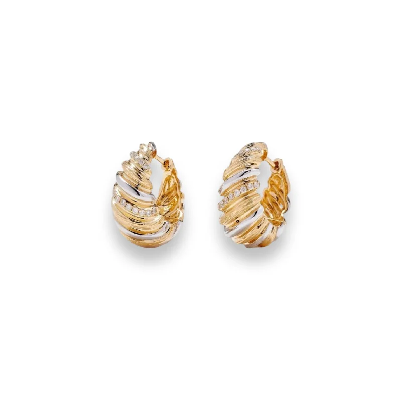 Handcrafted Beauty At Affordable Prices Tapered Two Tone Gold & Diamond Fluted Hoop Earrings Handcrafted Beauty At Affordable Prices Tapered Two Tone Gold & Diamond Fluted Hoop Earrings