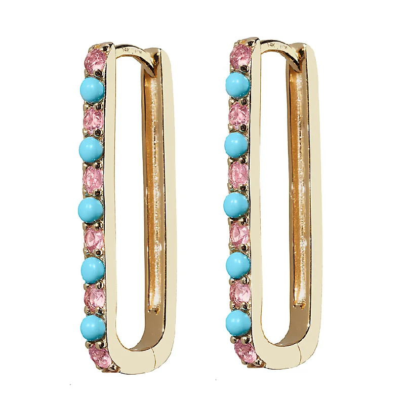 Special Sale On Handcrafted Jewelry – Shop Today Turquoise & Pink Sapphire Large Paperclip Hoop Earring Special Sale On Handcrafted Jewelry – Shop Today Turquoise & Pink Sapphire Large Paperclip Hoop Earring