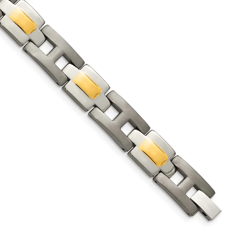 Upgrade Your Jewelry Collection For Less 10mm Men's Titanium and Gold Tone Bracelet, 9 Inch