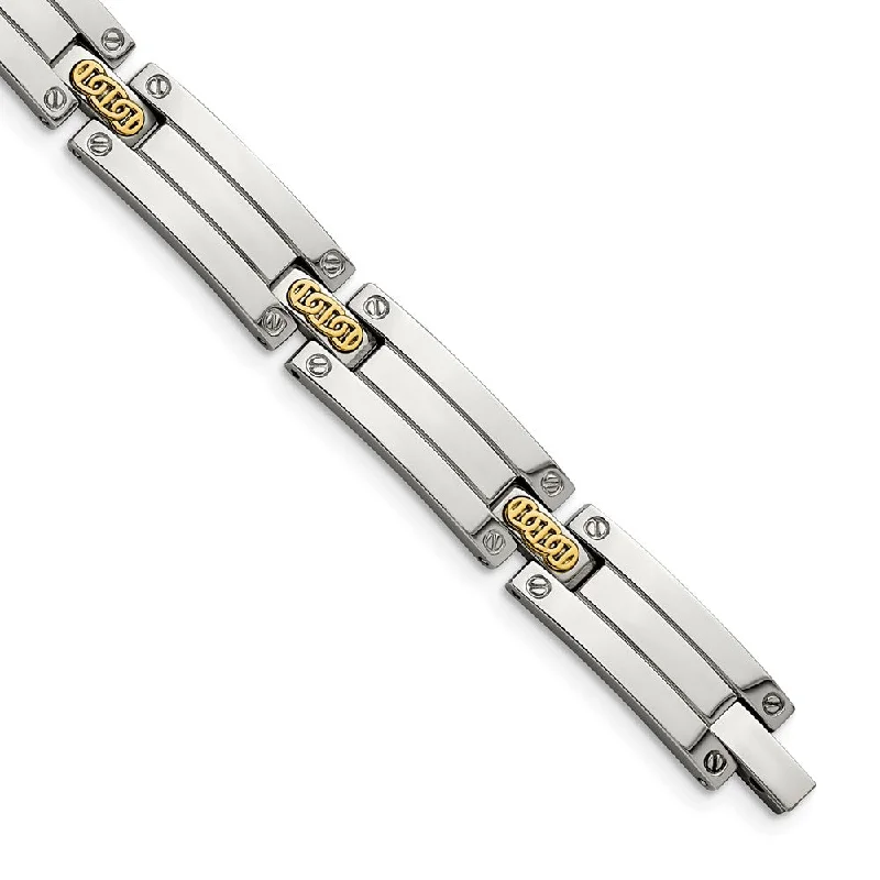 Jewelry Deals That Outshine The Rest 10mm Stainless Steel, 14K Yellow Gold Accent Link Bracelet, 8.5 Inch Jewelry Deals That Outshine The Rest 10mm Stainless Steel, 14K Yellow Gold Accent Link Bracelet, 8.5 Inch