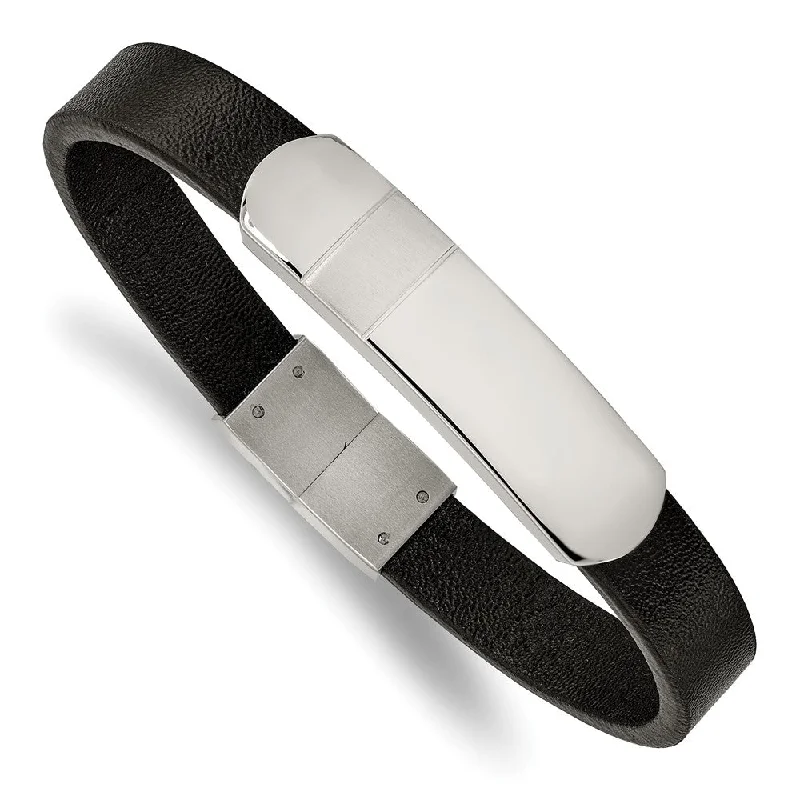 Limited-Stock Jewelry Sale – Once It's Gone, It's Gone 10mm Stainless Steel & Black Leather I.D. Bracelet, 8.5 Inch Limited-Stock Jewelry Sale – Once It's Gone, It's Gone 10mm Stainless Steel & Black Leather I.D. Bracelet, 8.5 Inch