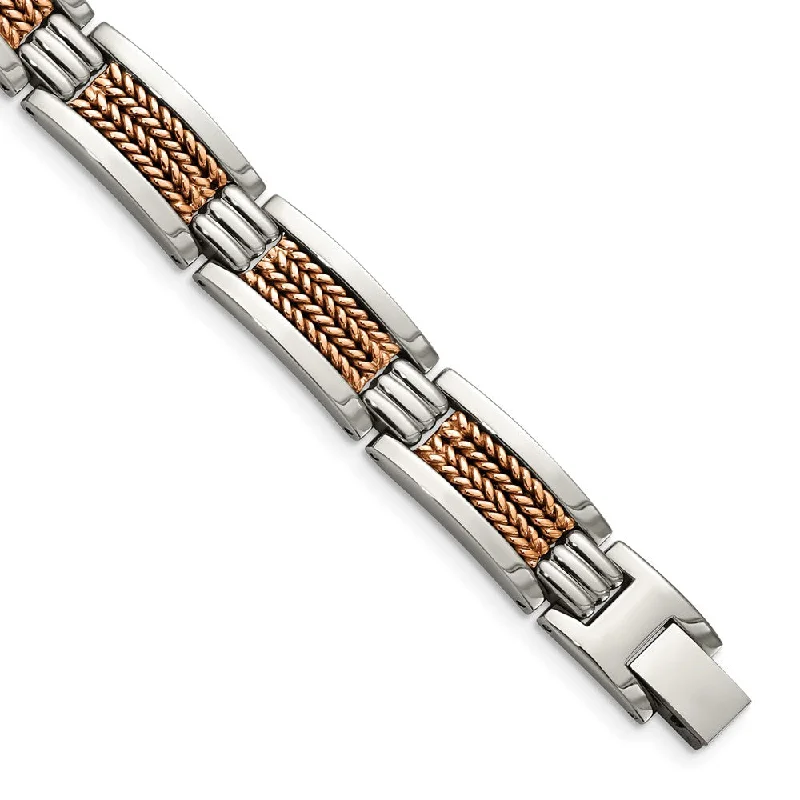 Luxury Meets Affordability – Jewelry Sale Now Live 11.5mm Stainless Steel Polished & Rose Tone Plated Bracelet, 8.5 Inch