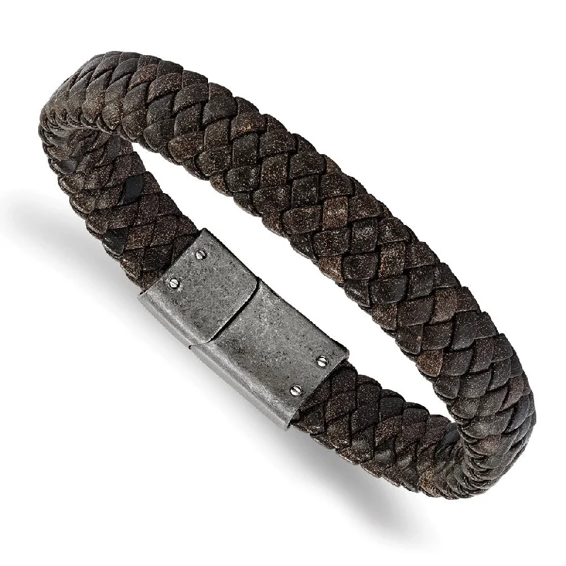 Bestselling Jewelry At Special Promotional Rates 11mm Antique Stainless Steel, Speckled Brown Leather Bracelet, 8.25 In Bestselling Jewelry At Special Promotional Rates 11mm Antique Stainless Steel, Speckled Brown Leather Bracelet, 8.25 In