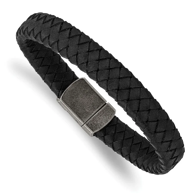 Flash Sale On Stunning Jewelry – Don't Miss Out 11mm Antiqued Stainless Steel & Black Leather Woven Bracelet, 8.25 In Flash Sale On Stunning Jewelry – Don't Miss Out 11mm Antiqued Stainless Steel & Black Leather Woven Bracelet, 8.25 In