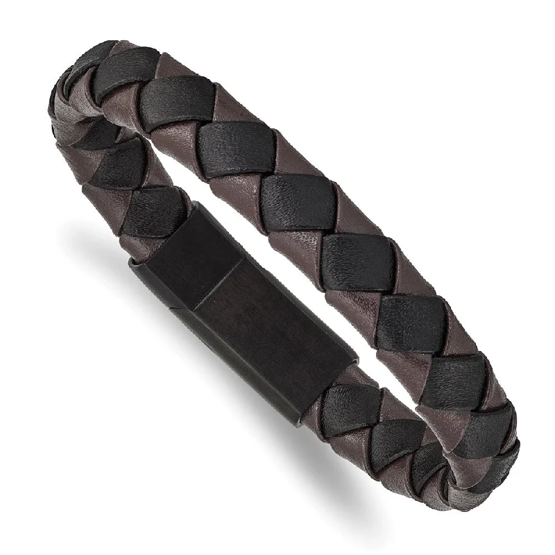 Limited-Time Offer On Elegant Jewelry Pieces 11mm Black Plated Stainless Steel Black/Brown Leather Bracelet 8.25 In Limited-Time Offer On Elegant Jewelry Pieces 11mm Black Plated Stainless Steel Black/Brown Leather Bracelet 8.25 In