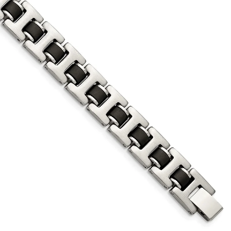 Beautiful Jewelry, Breathtaking Discounts – Hurry In 11mm Brushed Stainless Steel & Black Rubber Link Bracelet, 8.5 Inch Beautiful Jewelry, Breathtaking Discounts – Hurry In 11mm Brushed Stainless Steel & Black Rubber Link Bracelet, 8.5 Inch