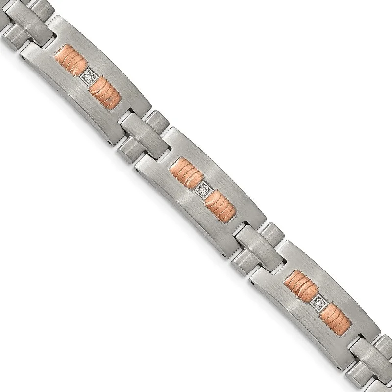 Exclusive Jewelry Offers – Sparkle For Less 11mm Stainless Steel & CZ Brushed & Rose Plated Link Bracelet, 8.5 In