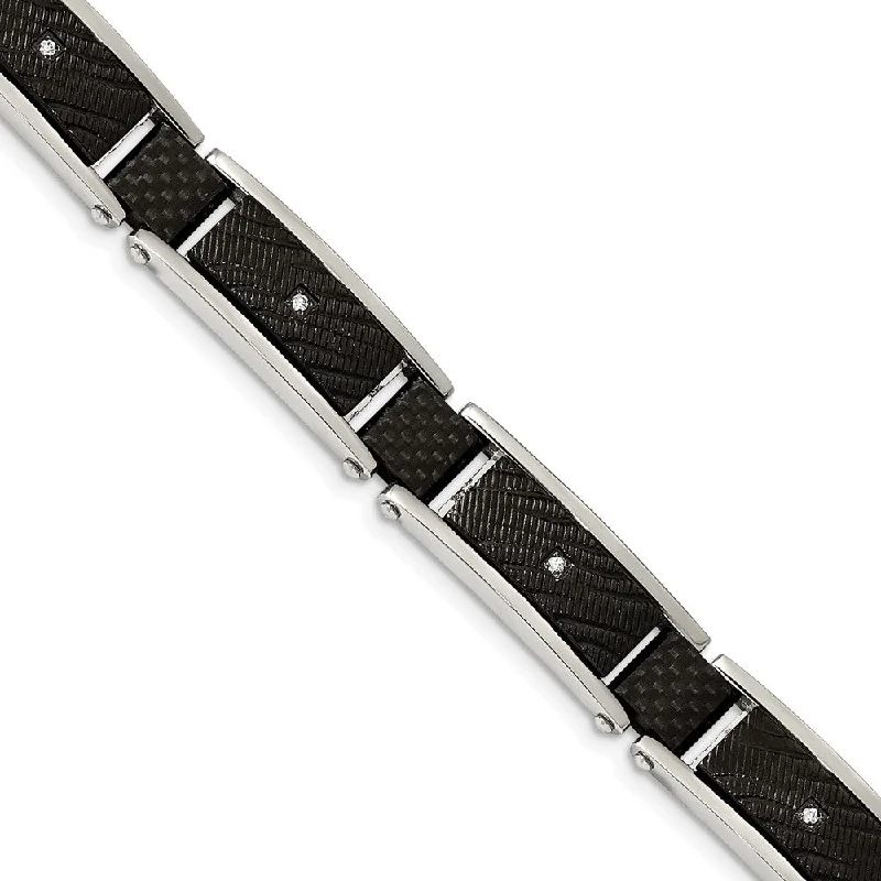 The Perfect Jewelry Piece At The Perfect Price 11mm Two-Tone Stainless Steel, CZ, Blk Carbon Fiber Bracelet, 8.75 In The Perfect Jewelry Piece At The Perfect Price 11mm Two-Tone Stainless Steel, CZ, Blk Carbon Fiber Bracelet, 8.75 In