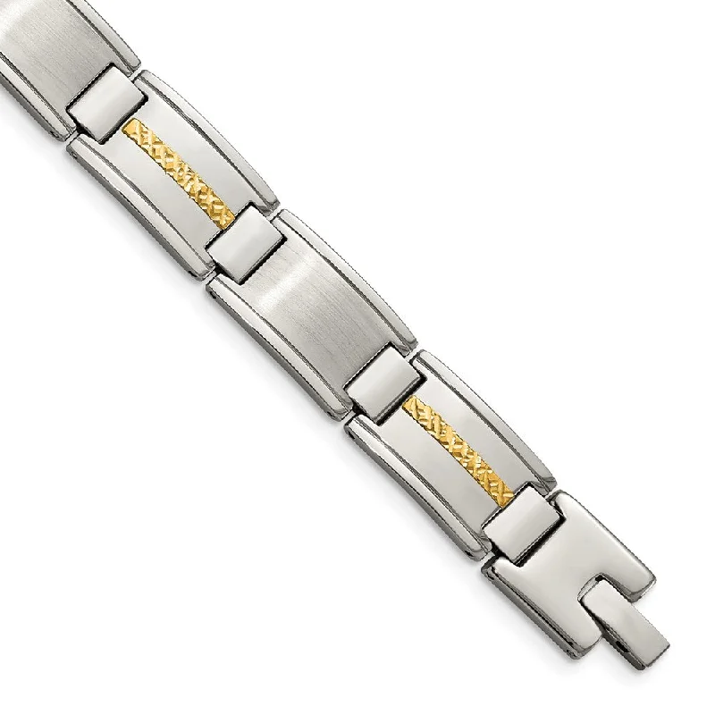 Luxury Jewelry Without The Luxury Price Tag 12.5mm Stainless Steel & 14K Yellow Gold Inlay Link Bracelet, 8.75 In Luxury Jewelry Without The Luxury Price Tag 12.5mm Stainless Steel & 14K Yellow Gold Inlay Link Bracelet, 8.75 In