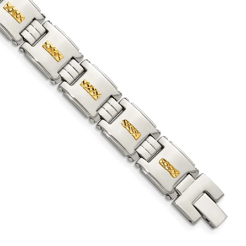 Limited-Time Jewelry Discounts – Shine Without The Splurge 12.5mm Stainless Steel & 14K Yellow Gold Inlay Link Bracelet, 8 Inch Limited-Time Jewelry Discounts – Shine Without The Splurge 12.5mm Stainless Steel & 14K Yellow Gold Inlay Link Bracelet, 8 Inch