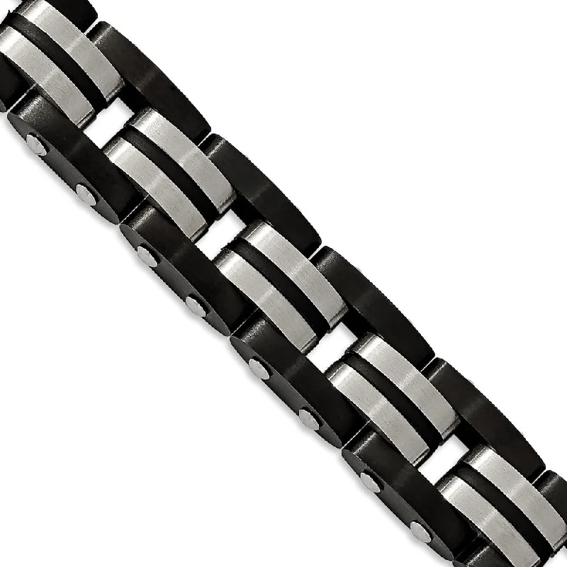 Final Call – Shop Exquisite Jewelry Before It's Gone 12.5mm Stainless Steel, Black Rubber & Black Plated Bracelet, 8.25 In Final Call – Shop Exquisite Jewelry Before It's Gone 12.5mm Stainless Steel, Black Rubber & Black Plated Bracelet, 8.25 In