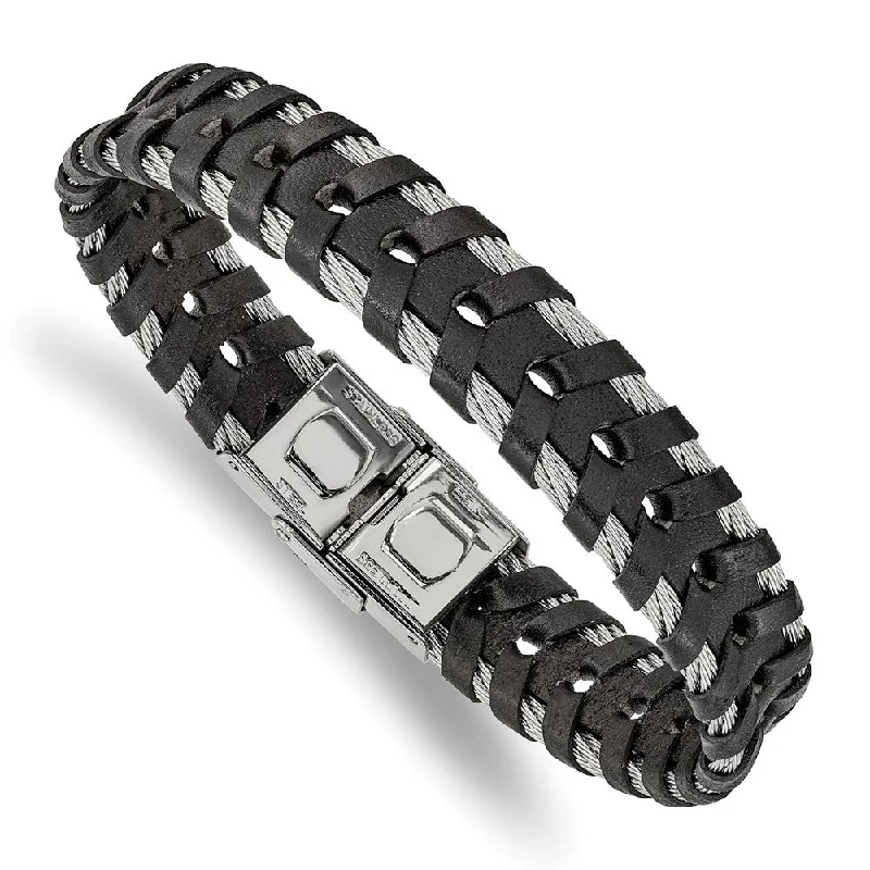 Jewelry Clearance Event – Last Chance For Stunning Deals 12.5mm Stainless Steel Cable & Black or Brown Leather Bracelet, 8.25in Jewelry Clearance Event – Last Chance For Stunning Deals 12.5mm Stainless Steel Cable & Black or Brown Leather Bracelet, 8.25in
