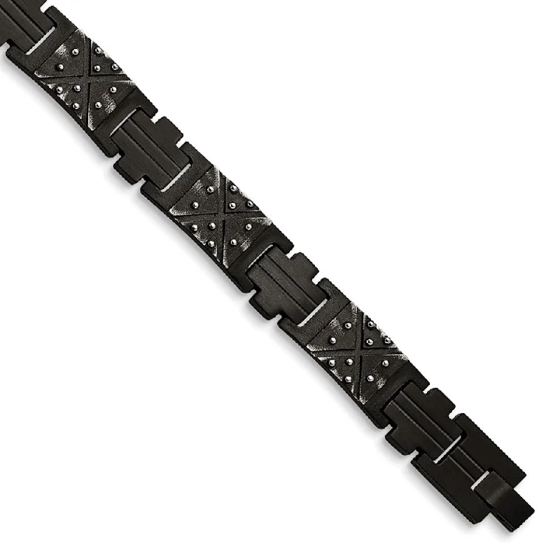 Final Call For Exquisite Jewelry At Reduced Rates 12mm Black Plated Stainless Steel Brushed Link Bracelet, 9.25 Inch Final Call For Exquisite Jewelry At Reduced Rates 12mm Black Plated Stainless Steel Brushed Link Bracelet, 9.25 Inch