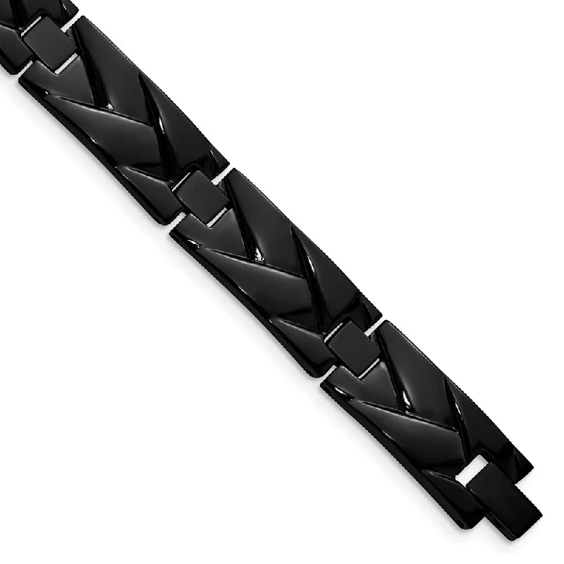 Elegant Jewelry, Exclusive Prices – Shop Now 12mm Black Plated Stainless Steel Grooved Weave Link Bracelet, 9 Inch Elegant Jewelry, Exclusive Prices – Shop Now 12mm Black Plated Stainless Steel Grooved Weave Link Bracelet, 9 Inch