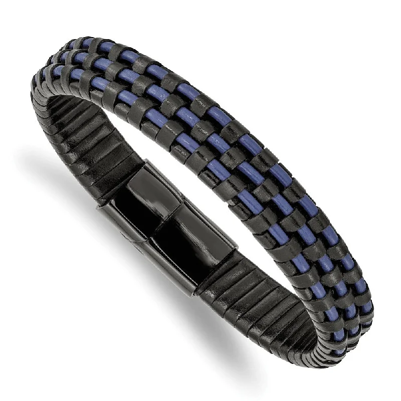 Exclusive Jewelry Sale – Sparkle For Less 12mm Black Plated Stainless Steel Two Tone Leather Bracelet, 8.25 Inch Exclusive Jewelry Sale – Sparkle For Less 12mm Black Plated Stainless Steel Two Tone Leather Bracelet, 8.25 Inch