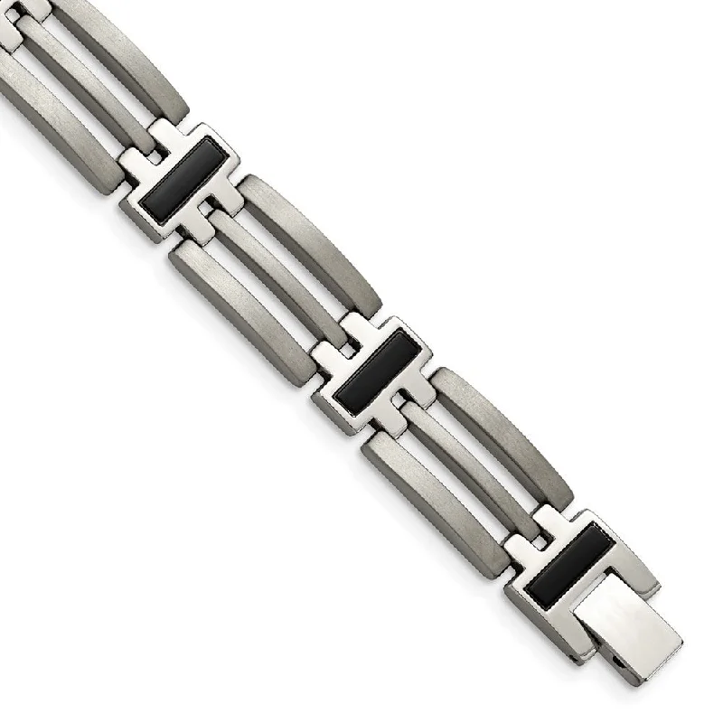 Trending Jewelry Styles Now At Limited-Time Discounts 12mm Men's Black Enamel and Titanium Link Bracelet