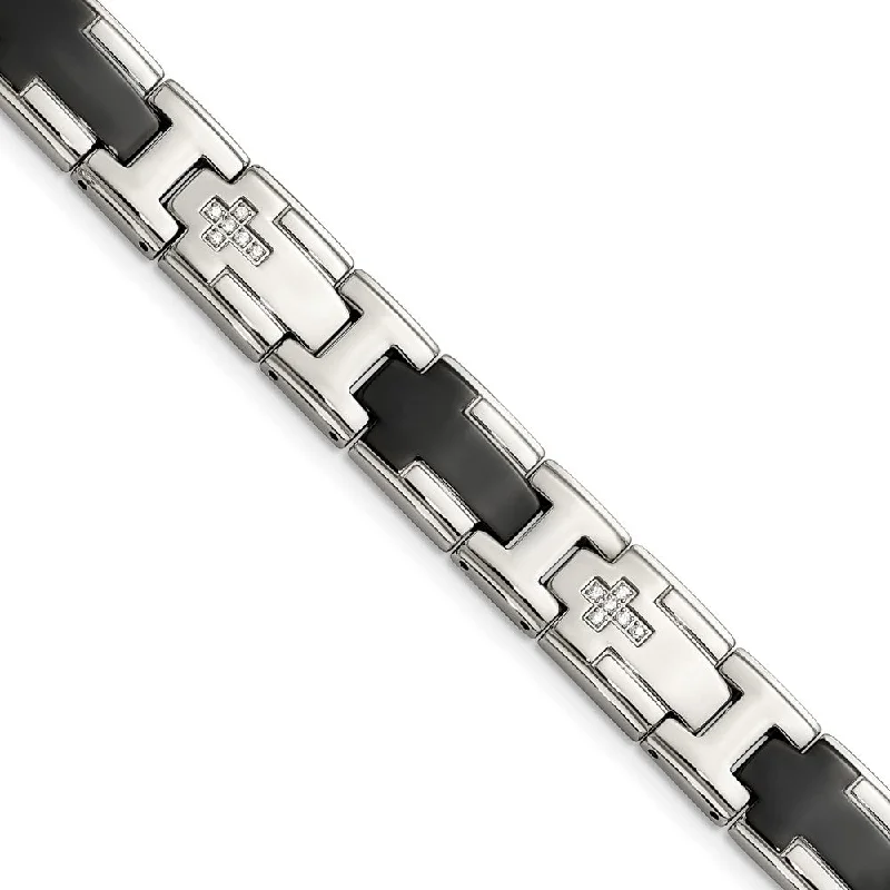 Special Jewelry Deals – Upgrade Your Collection 12mm Stainless Steel, Black Plated & CZ Cross Link Bracelet, 8.5 Inch Special Jewelry Deals – Upgrade Your Collection 12mm Stainless Steel, Black Plated & CZ Cross Link Bracelet, 8.5 Inch