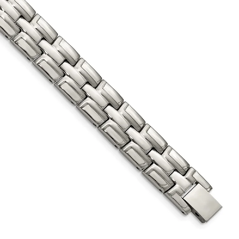 Flash Sale On Stunning Jewelry – Don't Miss Out 12mm Stainless Steel Brushed & Polished Panther Link Bracelet, 8.5 In